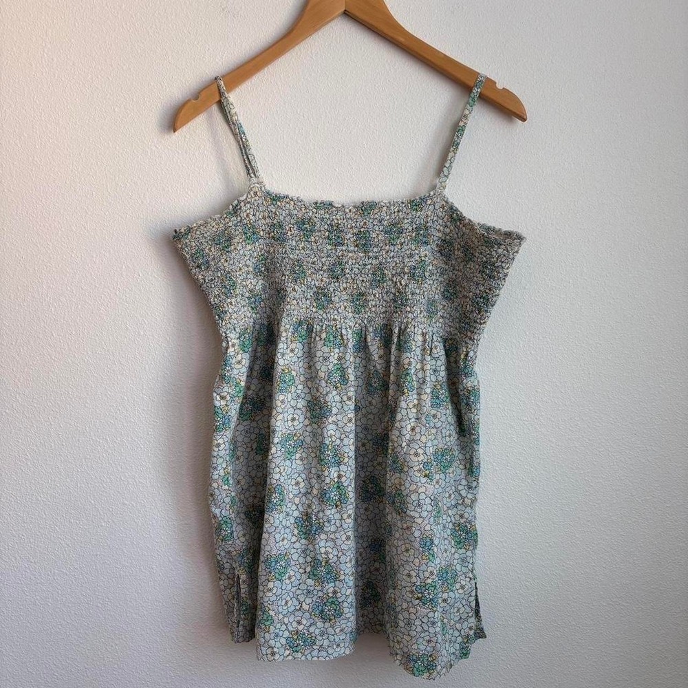 Mossimo Floral Smocked Cami Top Blue Green Ditsy Print Cotton XL
